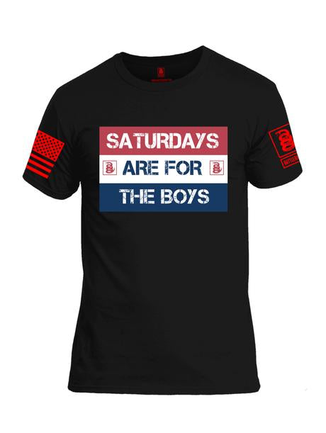 S.A.T.U.R.D.A.Y.S.  A.R.E.  F.O.R.  T.H.E.  B.O.Y.S. RED SLEEVE PRINT MENS BLACK COTTON T SHIRT