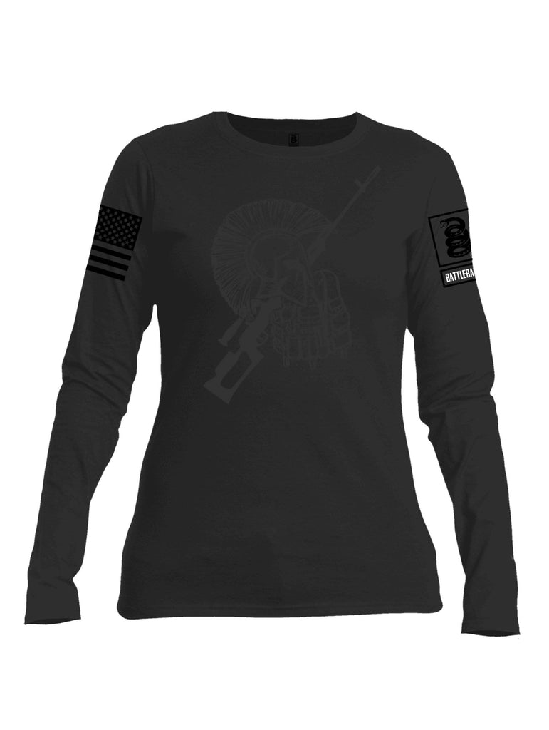 Battleraddle Vintage Spartan Black Sleeve Print Womens Cotton Long Sleeve Crew Neck T Shirt shirt|custom|veterans|Women-Long Sleeves Crewneck Shirt