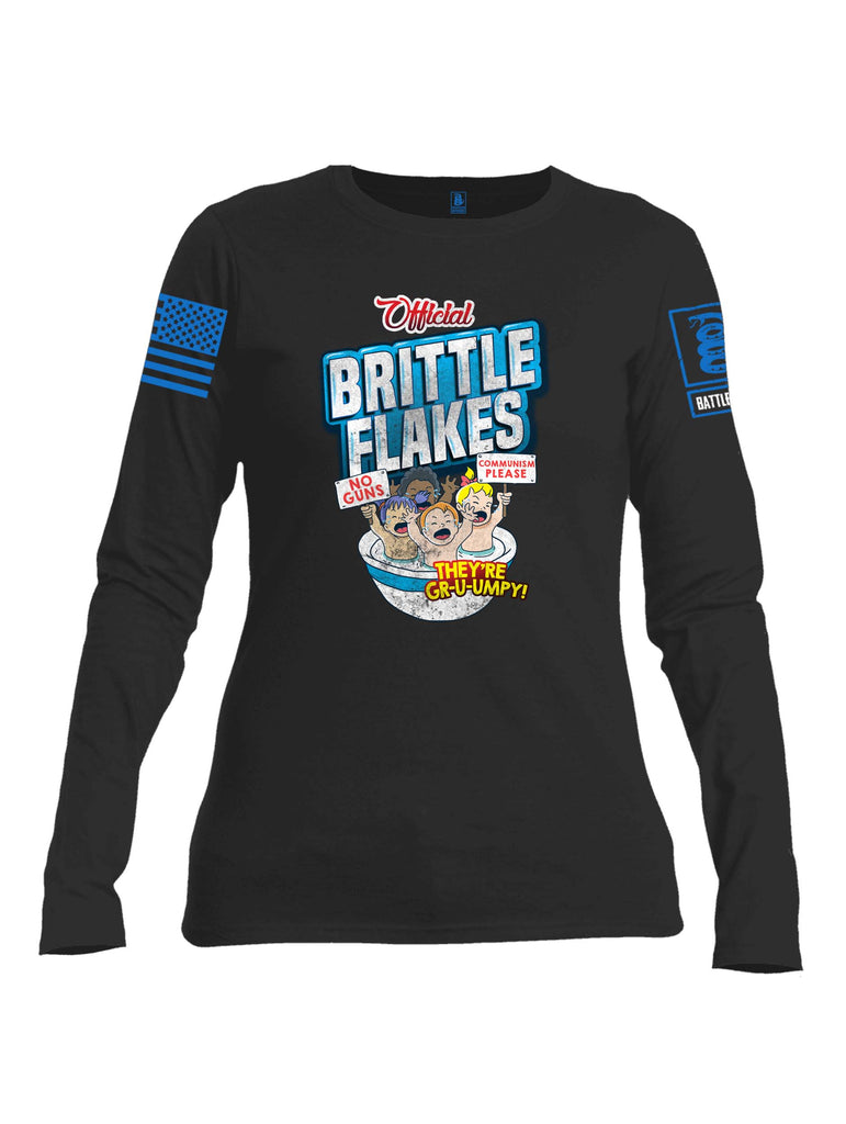 Battleraddle Official Brittle Flakes Blue Sleeve Print Womens Cotton Long Sleeve Crew Neck T Shirt