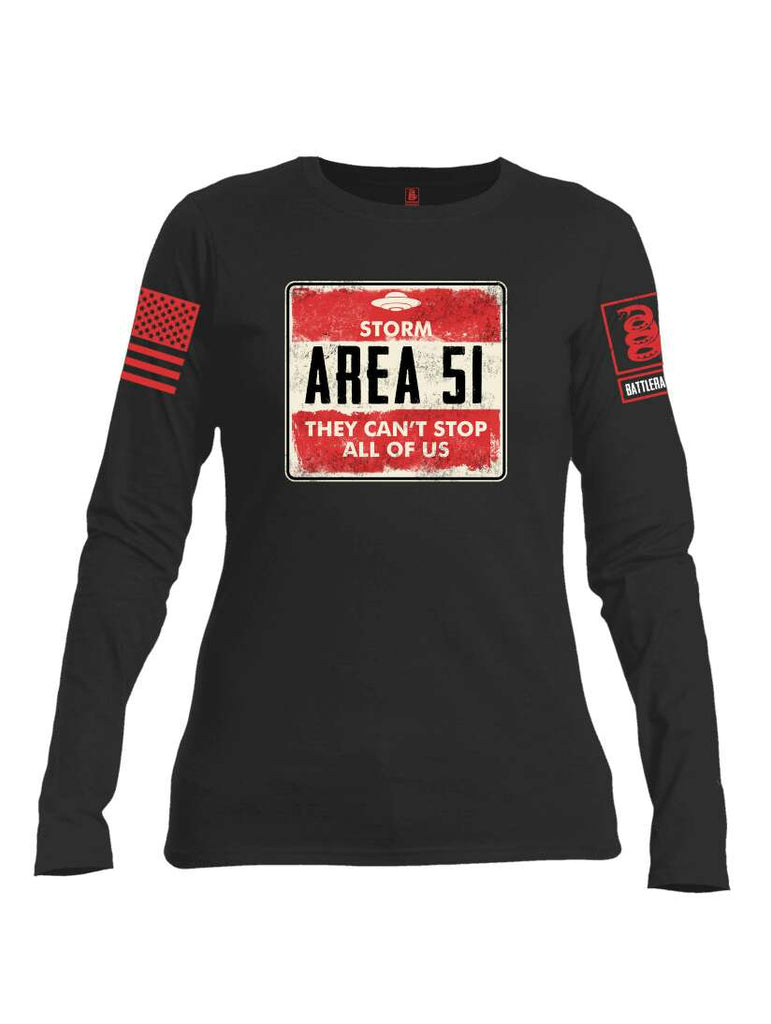 Battleraddle Storm Area 51 They Can't Stop All Of Us Red Sleeve Print Womens Cotton Long Sleeve Crew Neck T Shirt