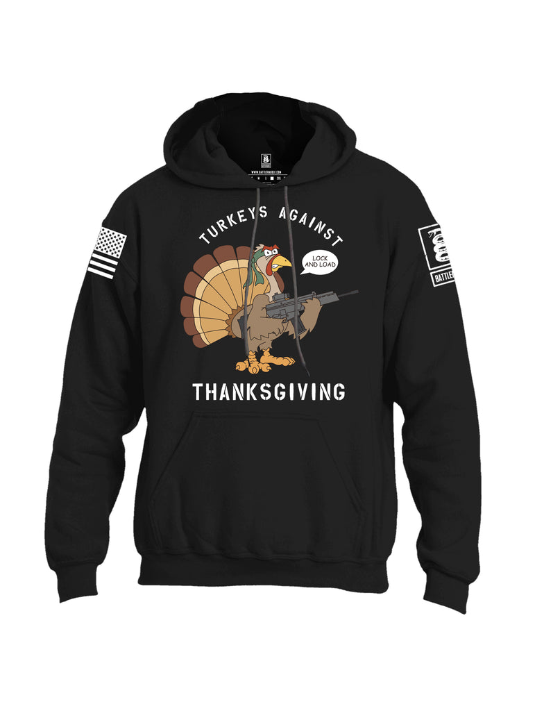 Battleraddle Turkeys Against Thanksgiving Lock And Load White Sleeve Print Mens Blended Hoodie With Pockets