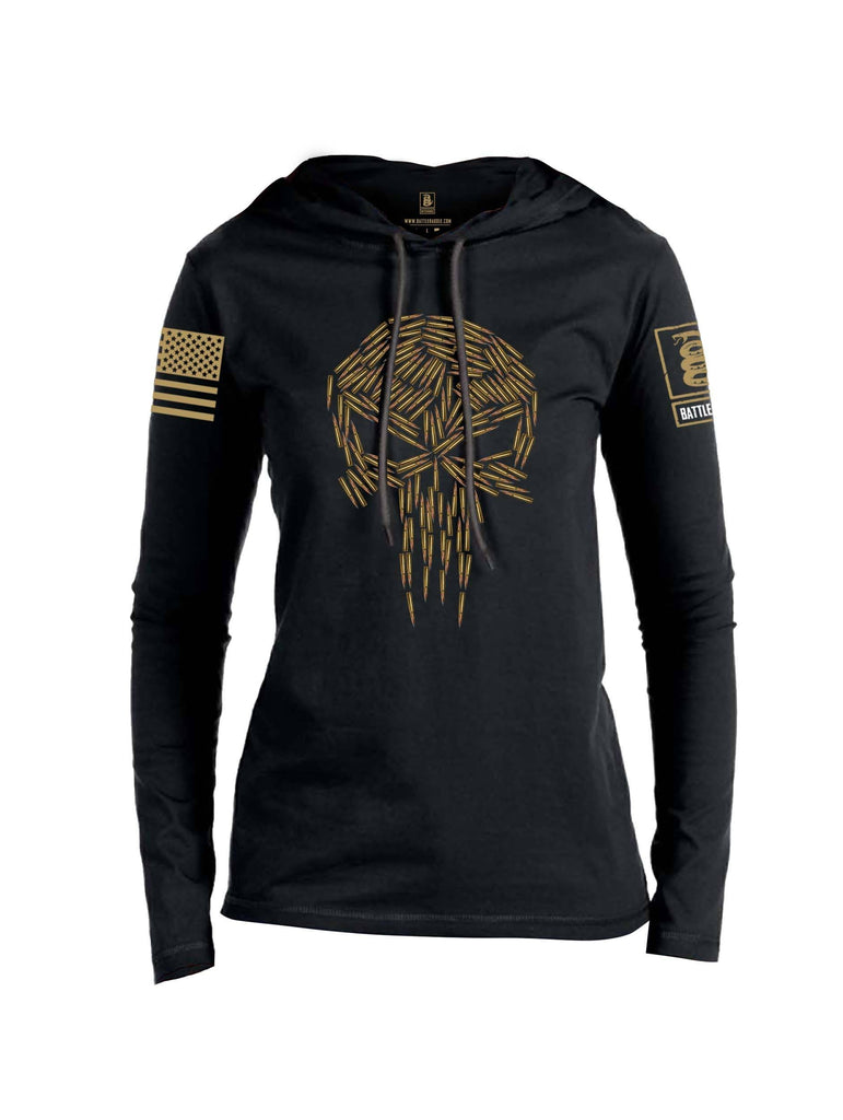 Battleraddle Mr. Expounder Brass Skull Bullets Brass Sleeve Print Womens Thin Cotton Lightweight Hoodie shirt|custom|veterans|Apparel-Womens Hoodie-Cotton