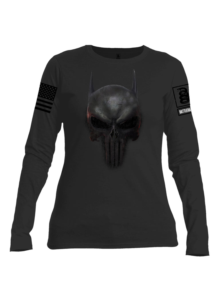 Battleraddle Mr. Vindicator Expounder Bat Black Sleeve Print  Womens Cotton Crew Neck Long Sleeve T Shirt