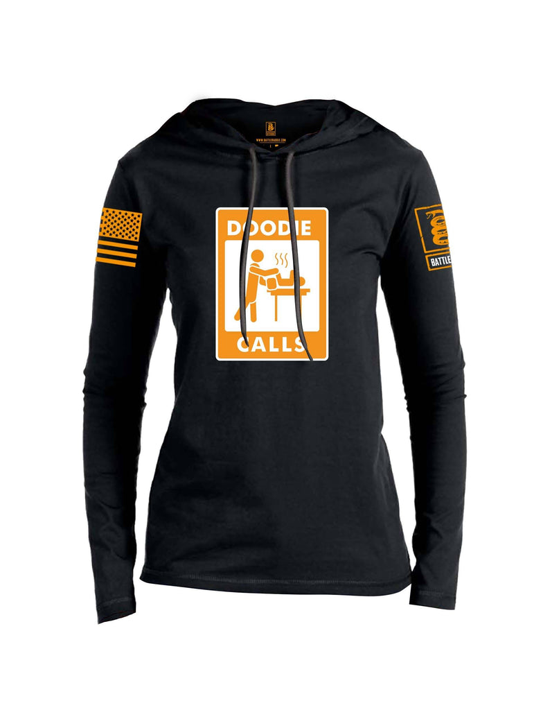 Battleraddle Doodie Calls Orange Sleeve Print Womens Thin Cotton Lightweight Hoodie shirt|custom|veterans|Apparel-Womens Hoodie-Cotton