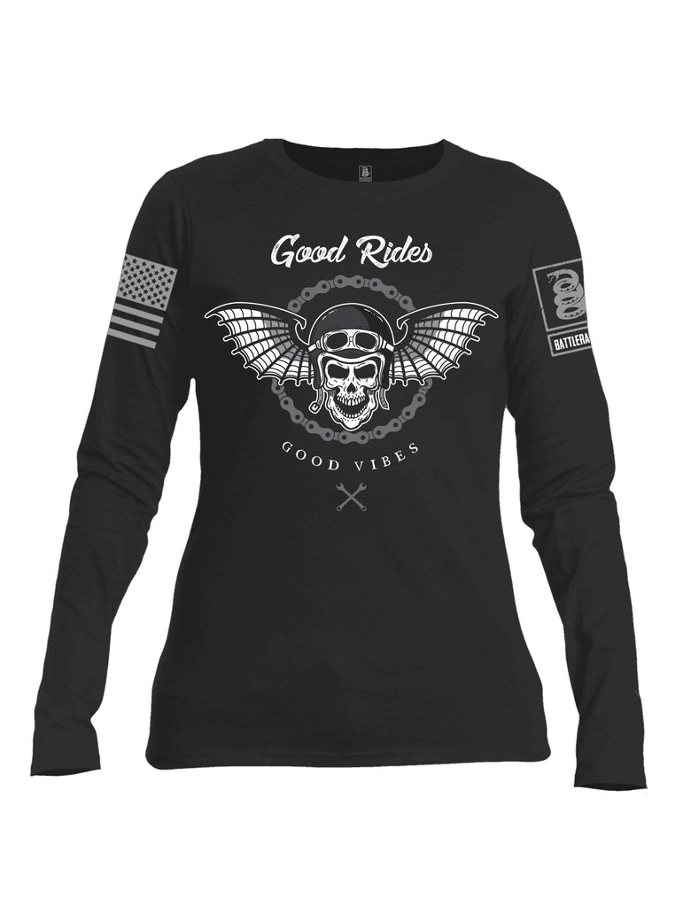Battleraddle Good Rides Good Vibes Grey Sleeve Print Womens Cotton Long Sleeve Crew Neck T Shirt shirt|custom|veterans|Women-Long Sleeves Crewneck Shirt