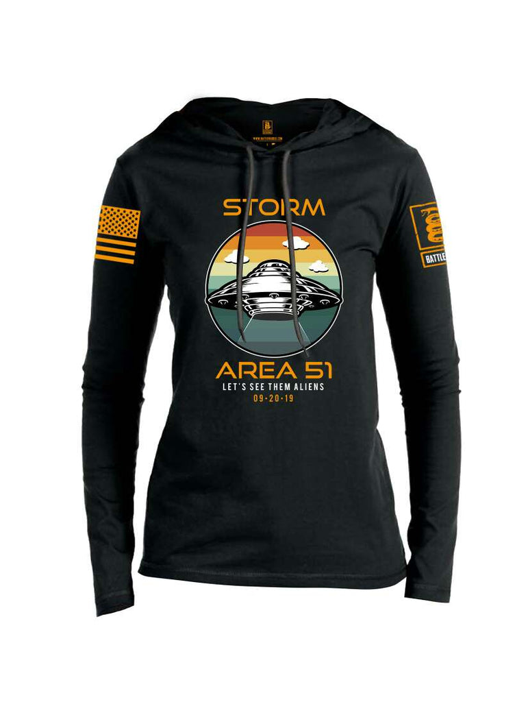 Battleraddle Storm Area 51 Let's See Them Aliens Orange Sleeve Print Womens Thin Cotton Lightweight Hoodie