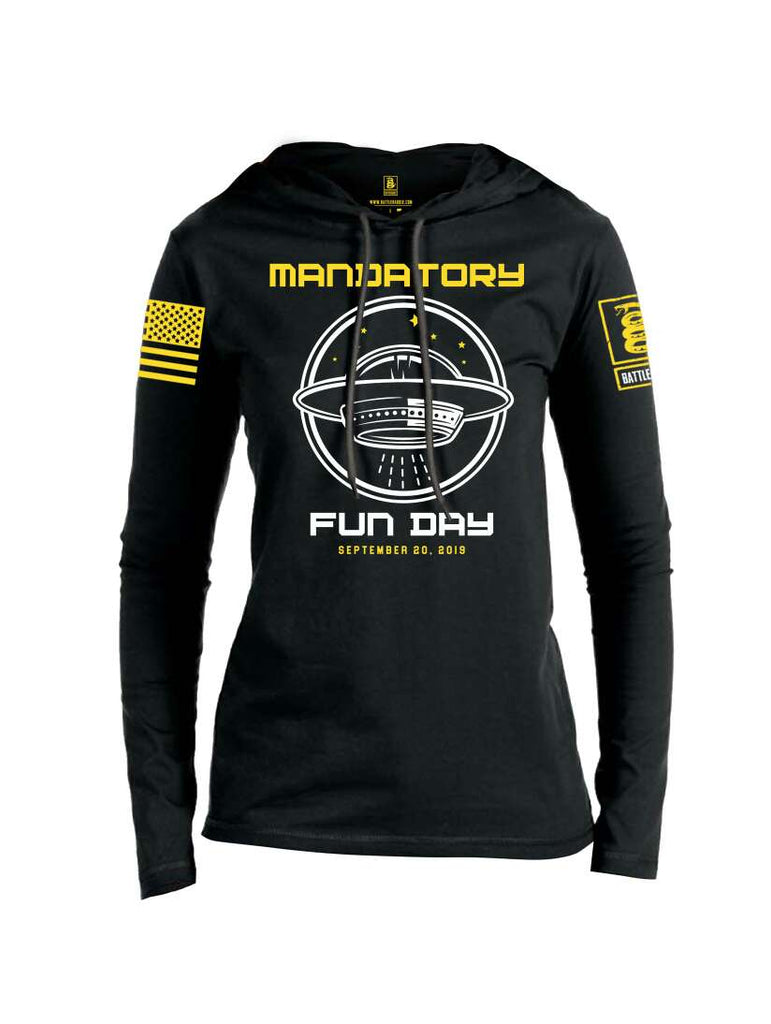 Battleraddle Mandatory Fun Day Yellow Sleeve Print Womens Thin Cotton Lightweight Hoodie