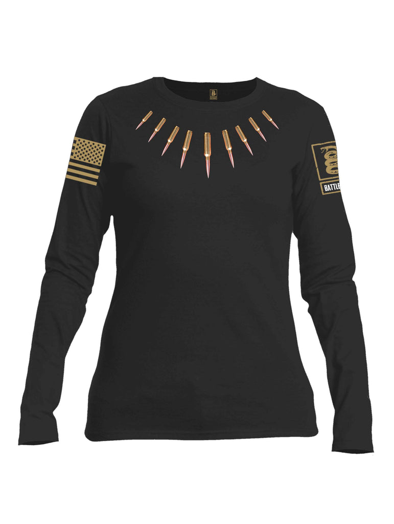 Battleraddle The Original Bullet Panther Brass Bullet Brass Sleeve Print Womens Cotton Long Sleeve Crew Neck T Shirt