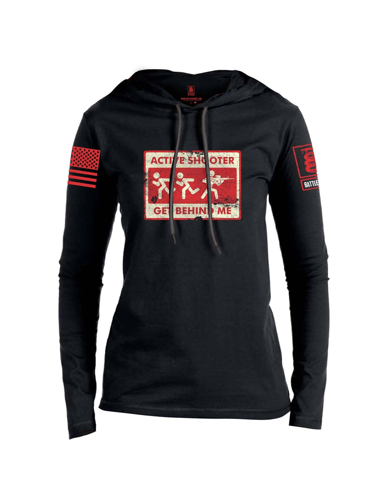 Battleraddle Active Shooter Get Behind Me Red Sleeve Print Womens Thin Cotton Lightweight Hoodie shirt|custom|veterans|Apparel-Womens Hoodie-Cotton