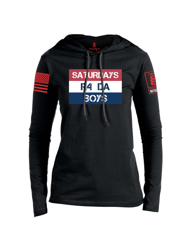 Battleraddle Saturdays R4 Da Boys Red Sleeve Print Womens Thin Cotton Lightweight Hoodie