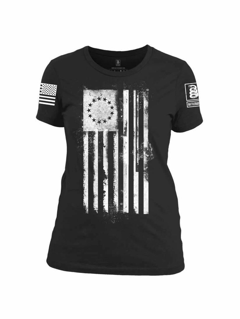 Battleraddle Thirteen Colonies White Flag White Sleeve Print Womens Cotton Crew Neck T Shirt shirt|custom|veterans|Apparel-Womens T Shirt-cotton