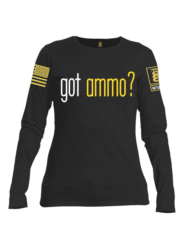 Battleraddle Got Ammo? Yellow Sleeve Print Womens Cotton Long Sleeve Crew Neck T Shirt