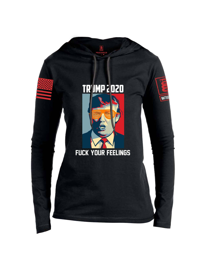 Battleraddle Trump 2020 Fuck Your Feelings Red Sleeve Print Womens Thin Cotton Lightweight Hoodie shirt|custom|veterans|Apparel-Womens Hoodie-Cotton