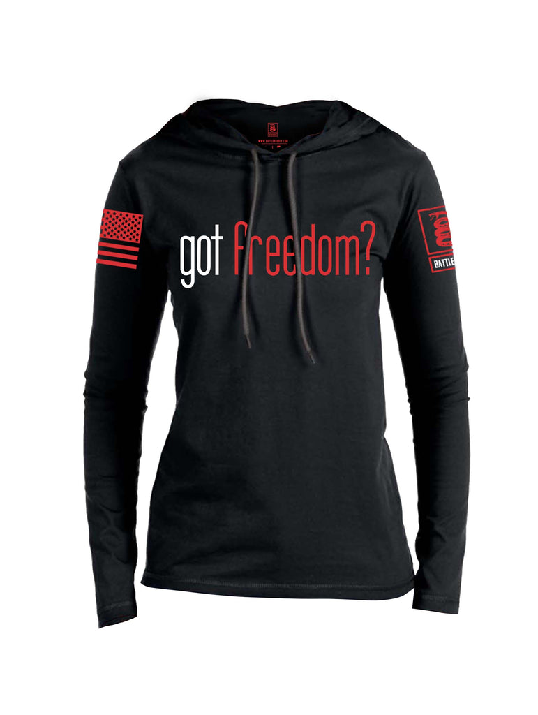 Battleraddle Got Freedom? Red Sleeve Print Womens Thin Cotton Lightweight Hoodie