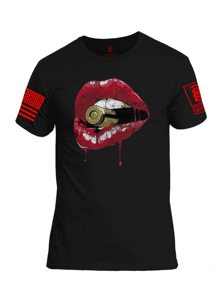 Battleraddle Lips And Bullet Red Sleeve Print Mens Cotton Crew Neck T Shirt