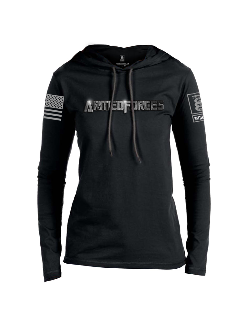 Battleraddle Armedforces Superpatriot Grey Sleeve Print Womens Thin Cotton Lightweight Hoodie