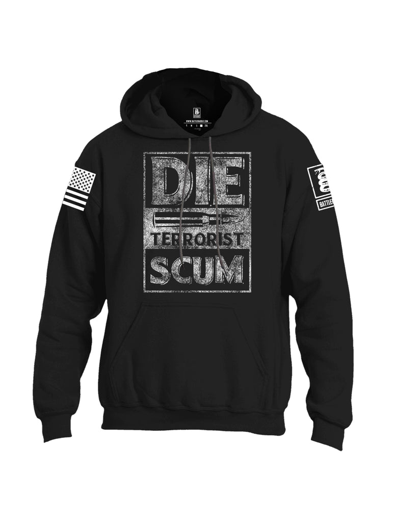 Battleraddle Die Terrorist Scum White Sleeve Print Mens Blended Hoodie With Pockets