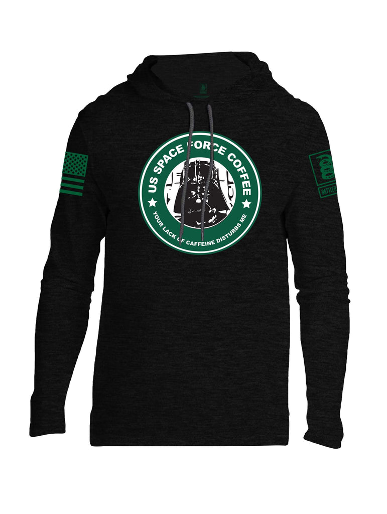 Battleraddle US Space Force Coffee Your Lack Of Caffeine Disturbs Me Green Sleeve Print Mens Thin Cotton Lightweight Hoodie