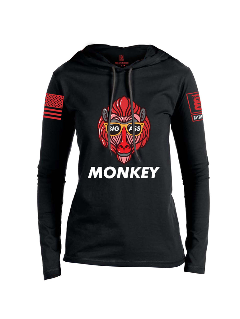 Battleraddle Big Ass Monkey Red Sleeve Print Womens Thin Cotton Lightweight Hoodie