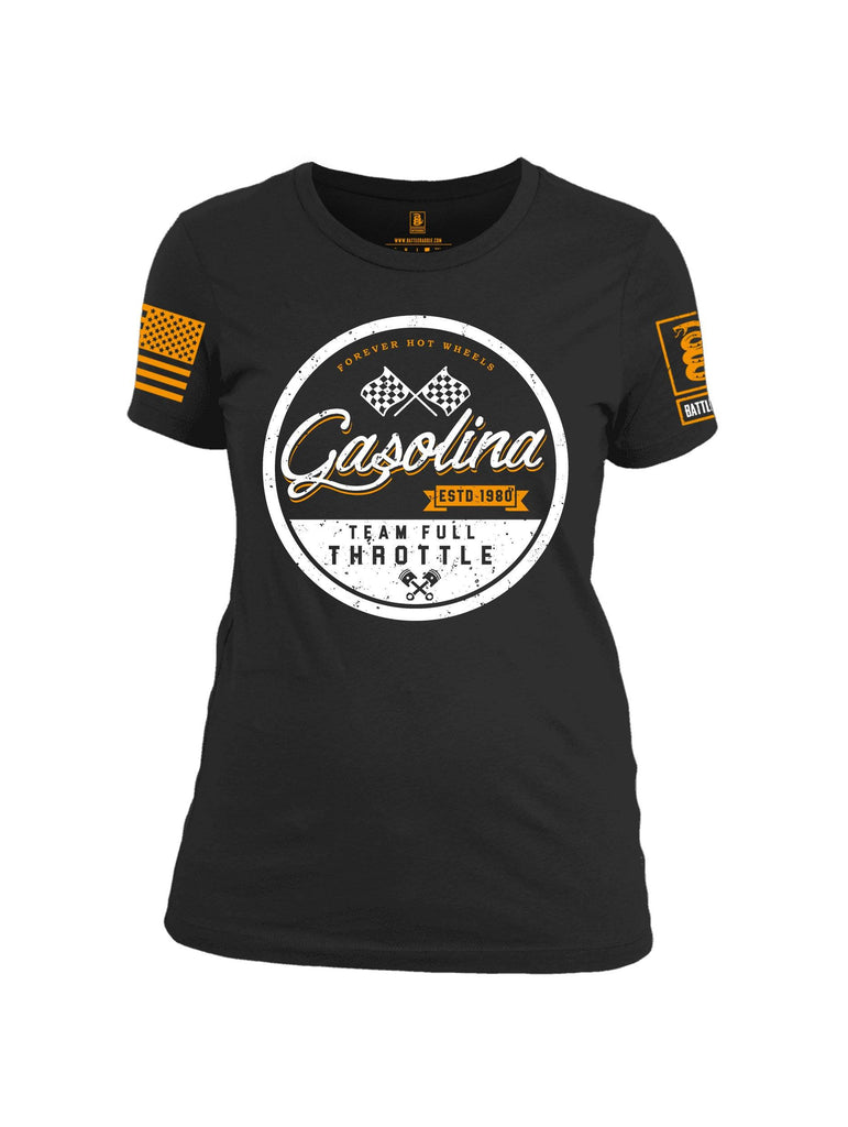 Battleraddle Forever Hot Wheels Gasolina Orange Sleeve Print Womens Cotton Crew Neck T Shirt shirt|custom|veterans|Apparel-Womens T Shirt-cotton