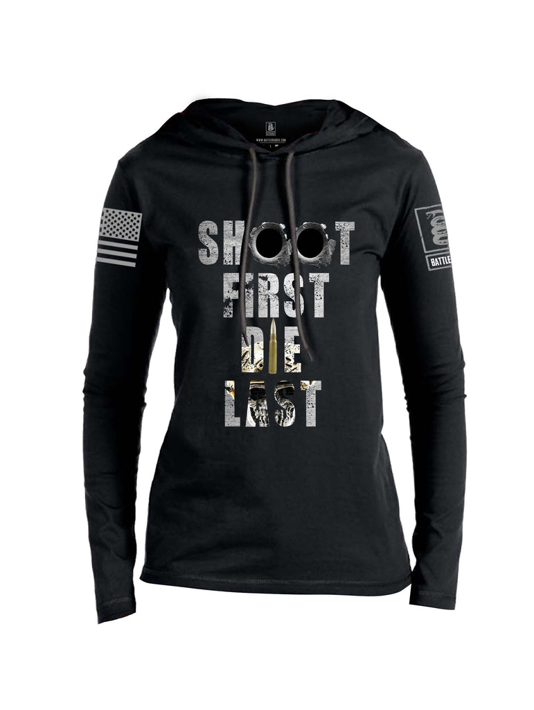 Battleraddle Shoot First Die Last Grey Sleeve Print Womens Thin Cotton Lightweight Hoodie