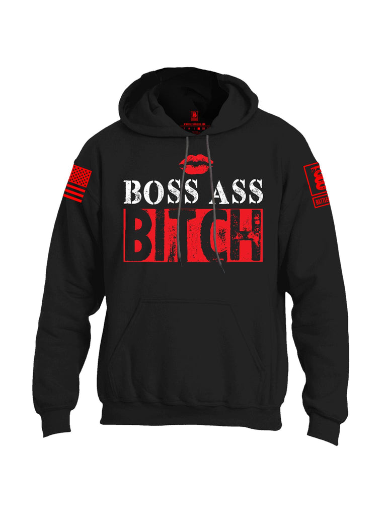 Battleraddle Boss Ass Bitch Red Sleeve Print Mens Cotton Pullover Hoodie With Pockets - Battleraddle® LLC