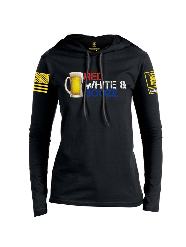 Battleraddle Red White & Booze Yellow Sleeve Print Womens Thin Cotton Lightweight Hoodie shirt|custom|veterans|Apparel-Womens Hoodie-Cotton