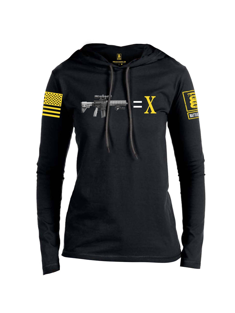 Battleraddle AR15=X Yellow Sleeve Print Womens Thin Cotton Lightweight Hoodie shirt|custom|veterans|Apparel-Womens Hoodie-Cotton