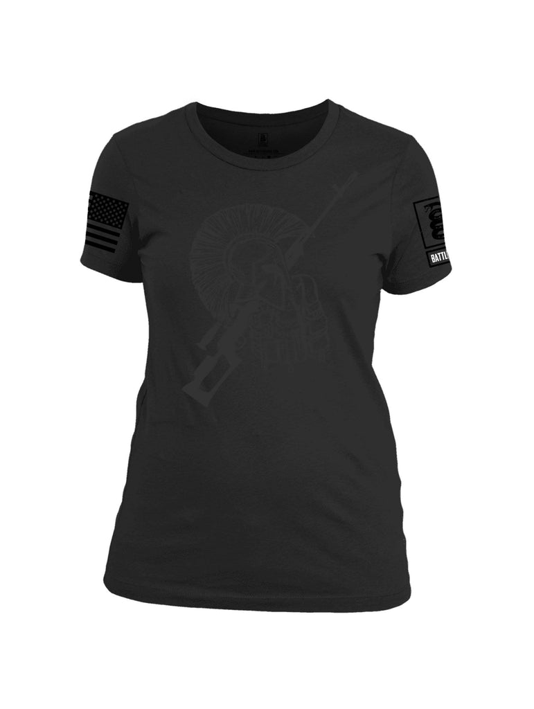 Battleraddle Vintage Spartan Black Sleeve Print Womens Cotton Crew Neck T Shirt shirt|custom|veterans|Apparel-Womens T Shirt-cotton