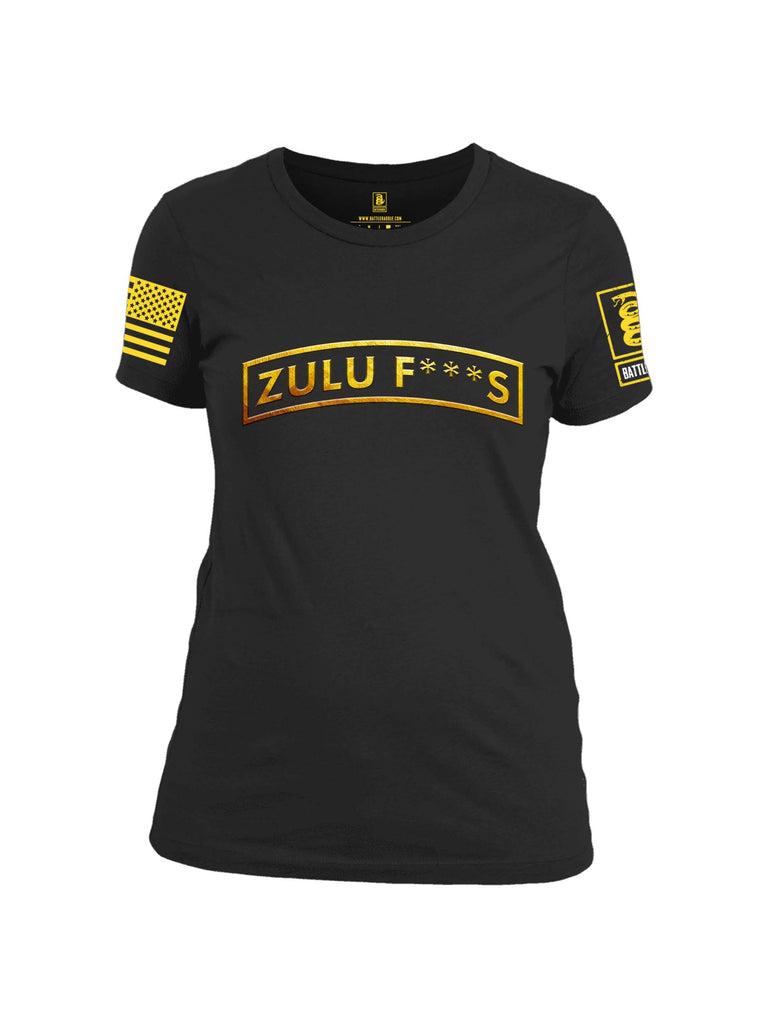 Battleraddle Zulu F***S Yellow Sleeve Print Womens Cotton Crew Neck T Shirt