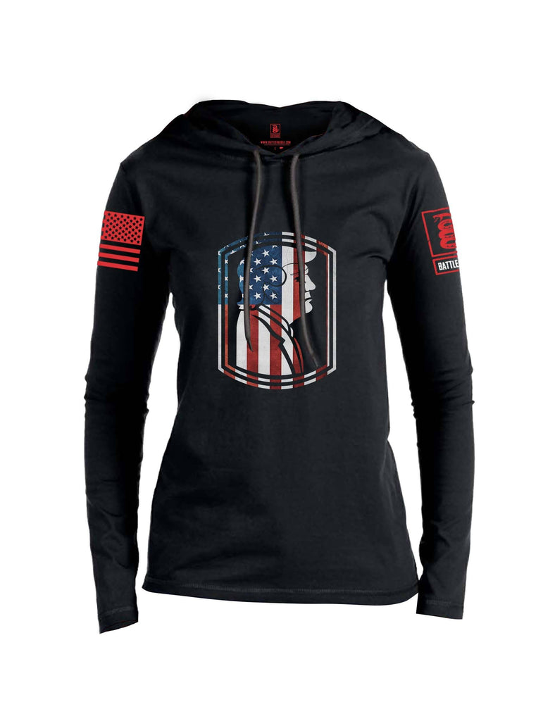 Battleraddle Trump Army USA Flag Red Sleeve Print Womens Thin Cotton Lightweight Hoodie shirt|custom|veterans|Apparel-Womens Hoodie-Cotton