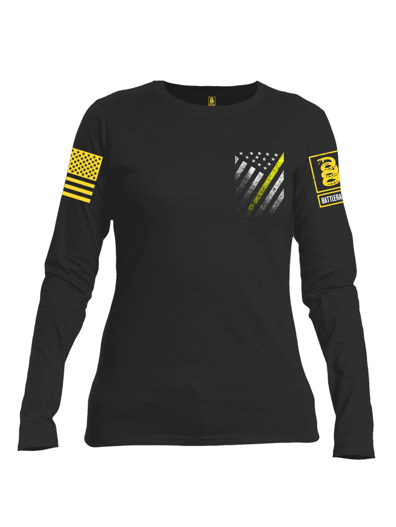 Battleraddle USA Yellow Thin Line Series Flag Yellow Sleeve Print Womens Cotton Long Sleeve Crew Neck T Shirt shirt|custom|veterans|Women-Long Sleeves Crewneck Shirt