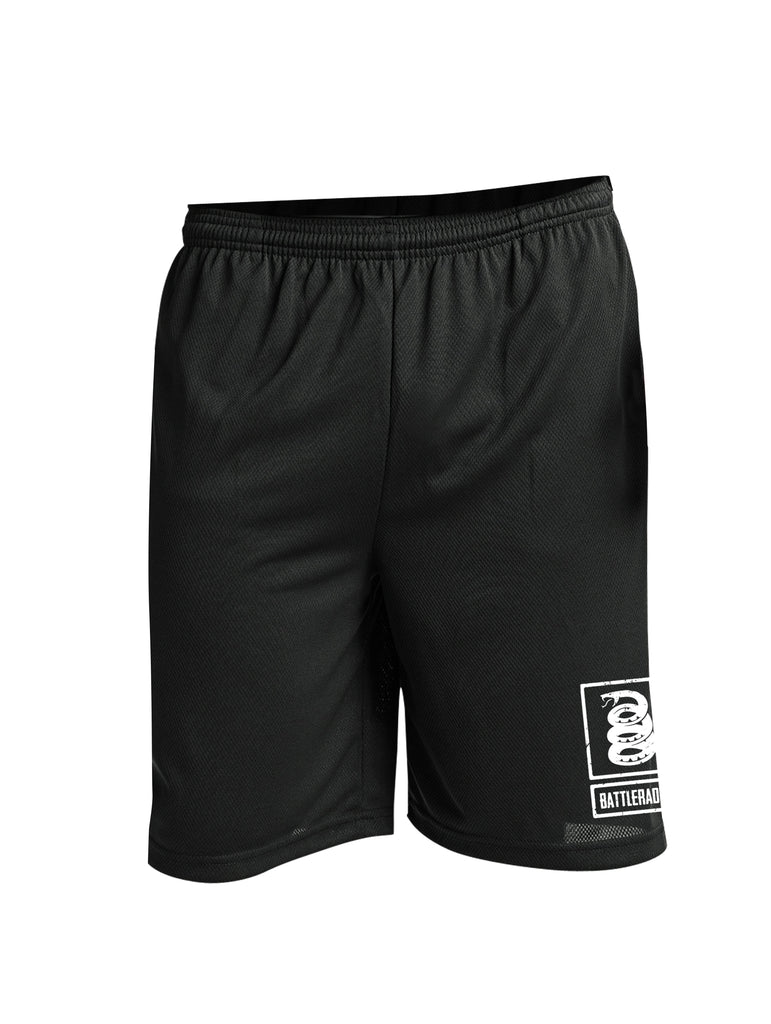 Battleraddle Snake Logo White Leg Print 100% Battlefit Polyester Mens Elastic Waistband Shorts With Pockets
