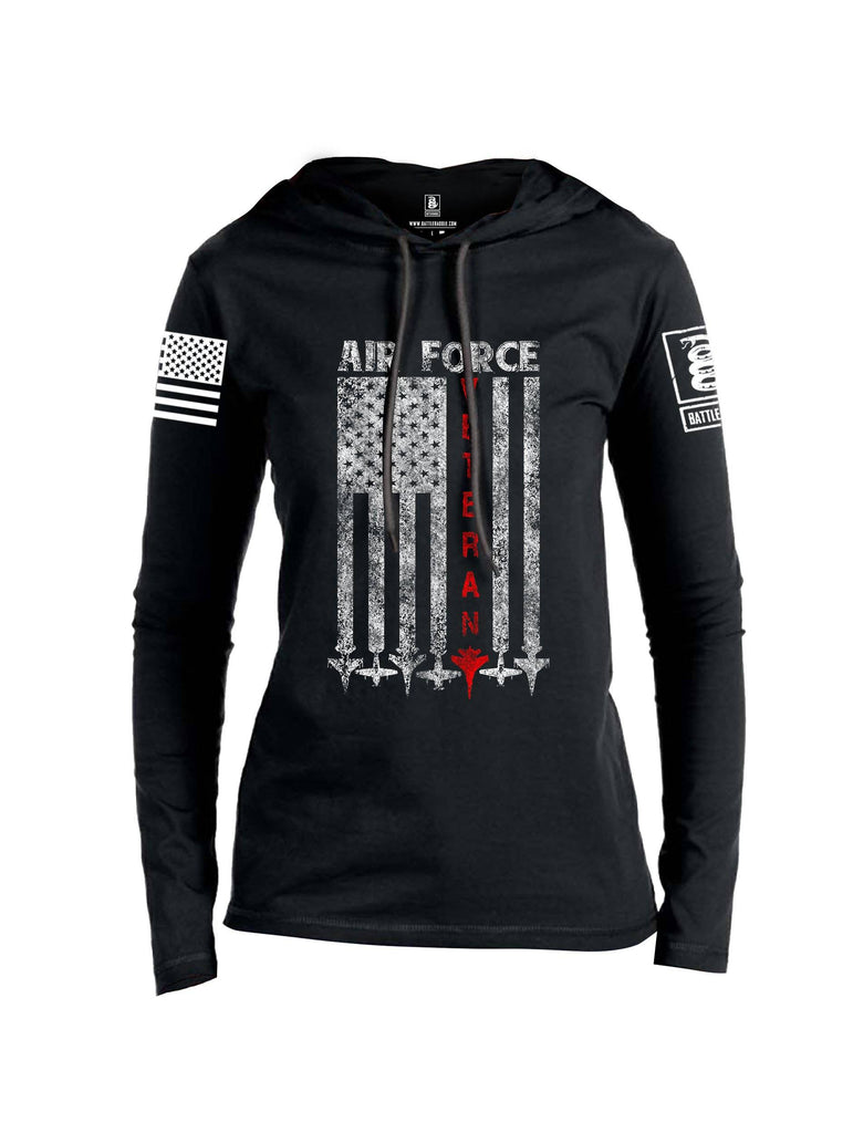 Battleraddle Air Force Veteran White Sleeve Print Womens Thin Cotton Lightweight Hoodie shirt|custom|veterans|Apparel-Womens Hoodie-Cotton