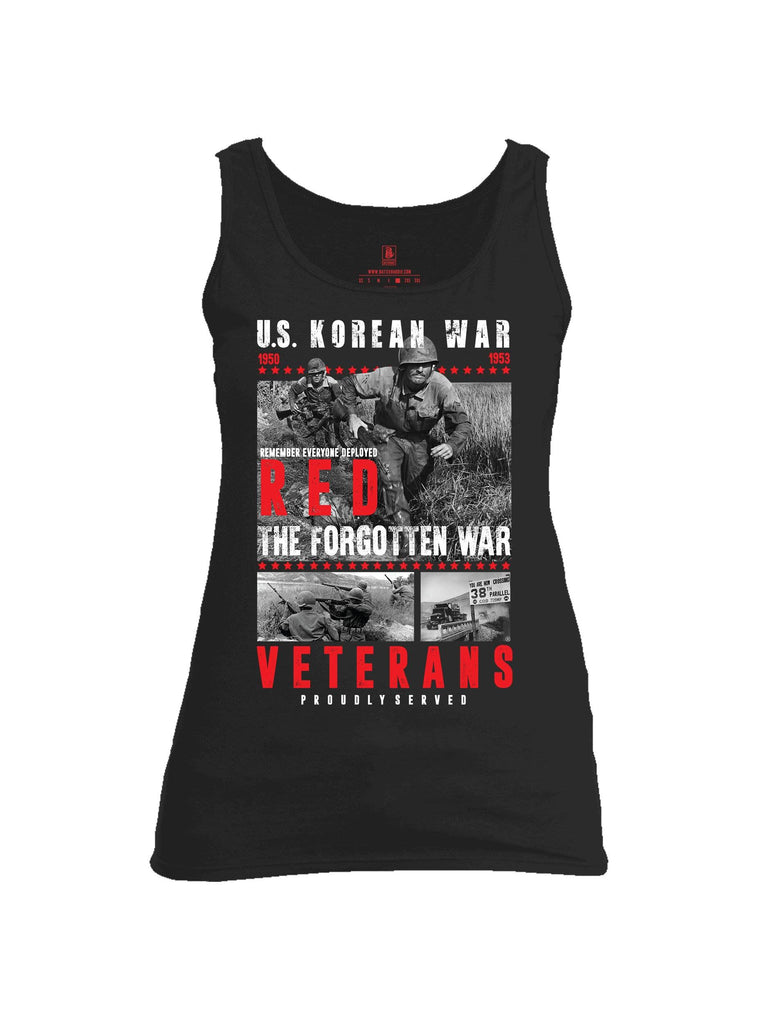 Battleraddle US Korean War RED Remember Everyone Deployed The Forgotten War Veterans Proudly Served Womens Cotton Tank Top shirt|custom|veterans|Apparel-Womens Tank Tops-Cotton