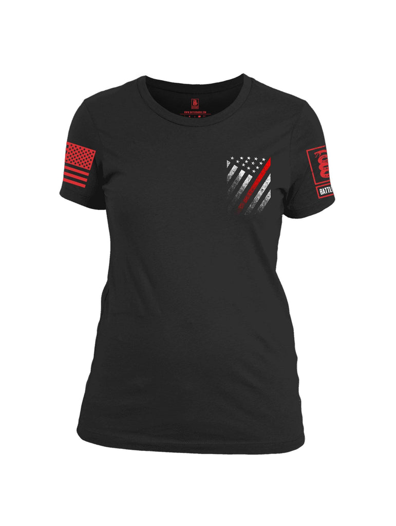 Battleraddle USA Red Thin Line Series Flag Red Sleeve Print Womens 100% Battlefit Polyester Crew Neck T Shirt shirt|custom|veterans|Apparel-Womens Shirts-Polyester