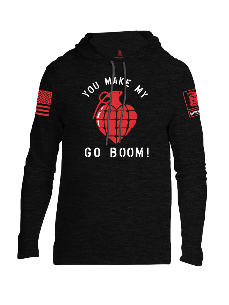 Battleraddle You Make My Heart Go Boom Red Sleeve Print Mens Thin Cotton Lightweight Hoodie