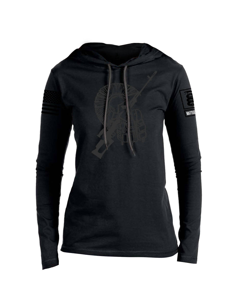 Battleraddle Vintage Spartan Black Sleeve Print Womens Thin Cotton Lightweight Hoodie shirt|custom|veterans|Apparel-Womens Hoodie-Cotton