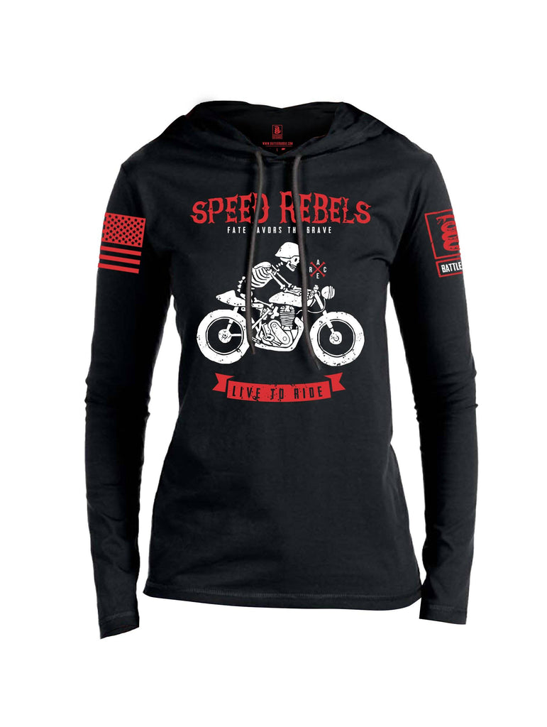 Battleraddle Speed Rebels Red Sleeve Print Womens Thin Cotton Lightweight Hoodie shirt|custom|veterans|Apparel-Womens Hoodie-Cotton