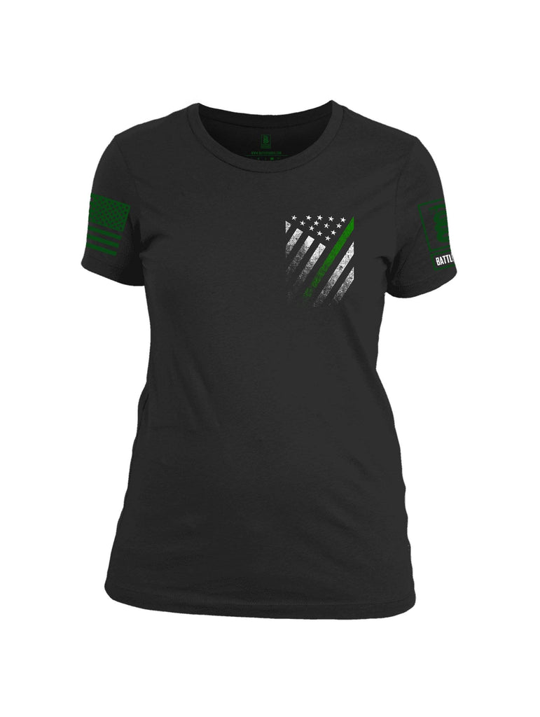 Battleraddle USA Green Thin Line Series Flag Green Sleeve Print Womens 100% Battlefit Polyester Crew Neck T Shirt shirt|custom|veterans|Apparel-Womens Shirts-Polyester