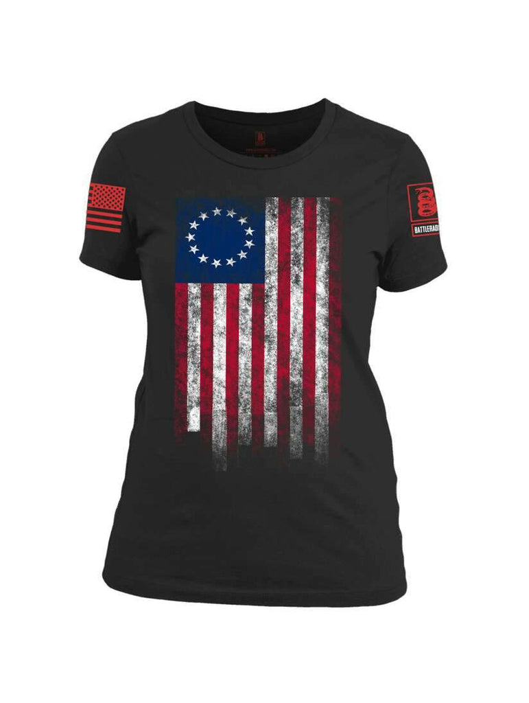 Battleraddle Thirteen Colonies Flag Red Sleeve Print Womens Cotton Crew Neck T Shirt shirt|custom|veterans|Apparel-Womens T Shirt-cotton