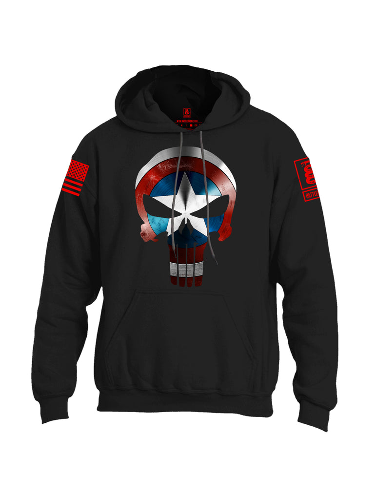 Battleraddle Captain Punisher America Shield Skull V1 Red Sleeve Print Mens Blended Hoodie With Pockets - Battleraddle® LLC