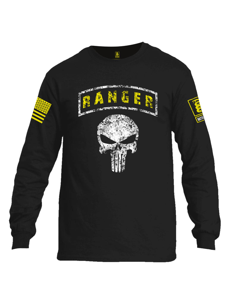 Battleraddle Ranger Punisher Skull Yellow Sleeve Print Mens Cotton Long Sleeve Crew Neck T Shirt