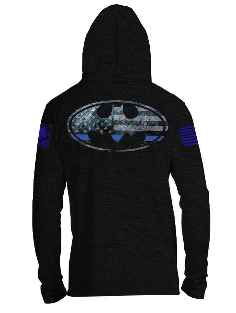 Battleraddle Super USA Flag Blue Line vs Bat Police Hero Blue Line USA Flag Blue Sleeve Print Mens Thin Cotton Lightweight Hoodie