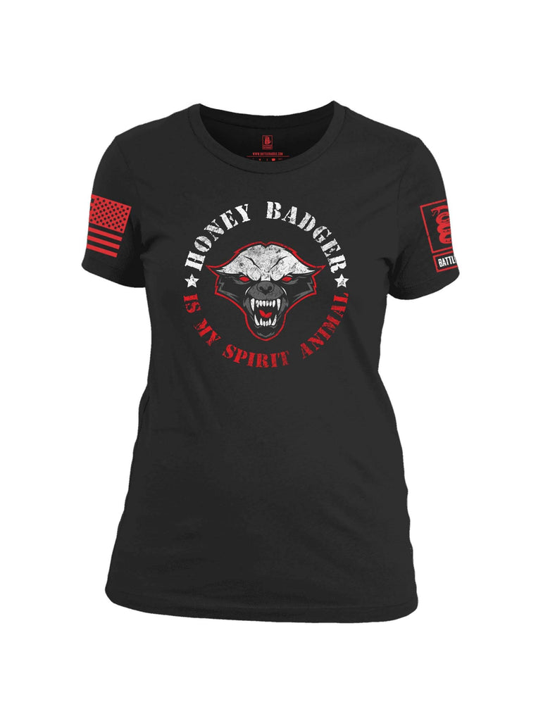 Battleraddle Honey Badger Is My Spirit Animal Red Sleeve Print Womens Cotton Crew Neck T Shirt shirt|custom|veterans|Apparel-Womens T Shirt-cotton