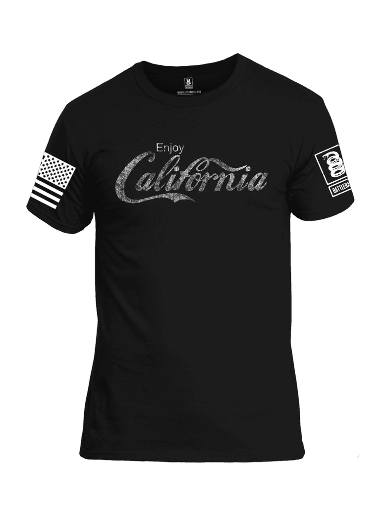 Battleraddle Enjoy California White Sleeve Print Mens Cotton Crew Neck T Shirt