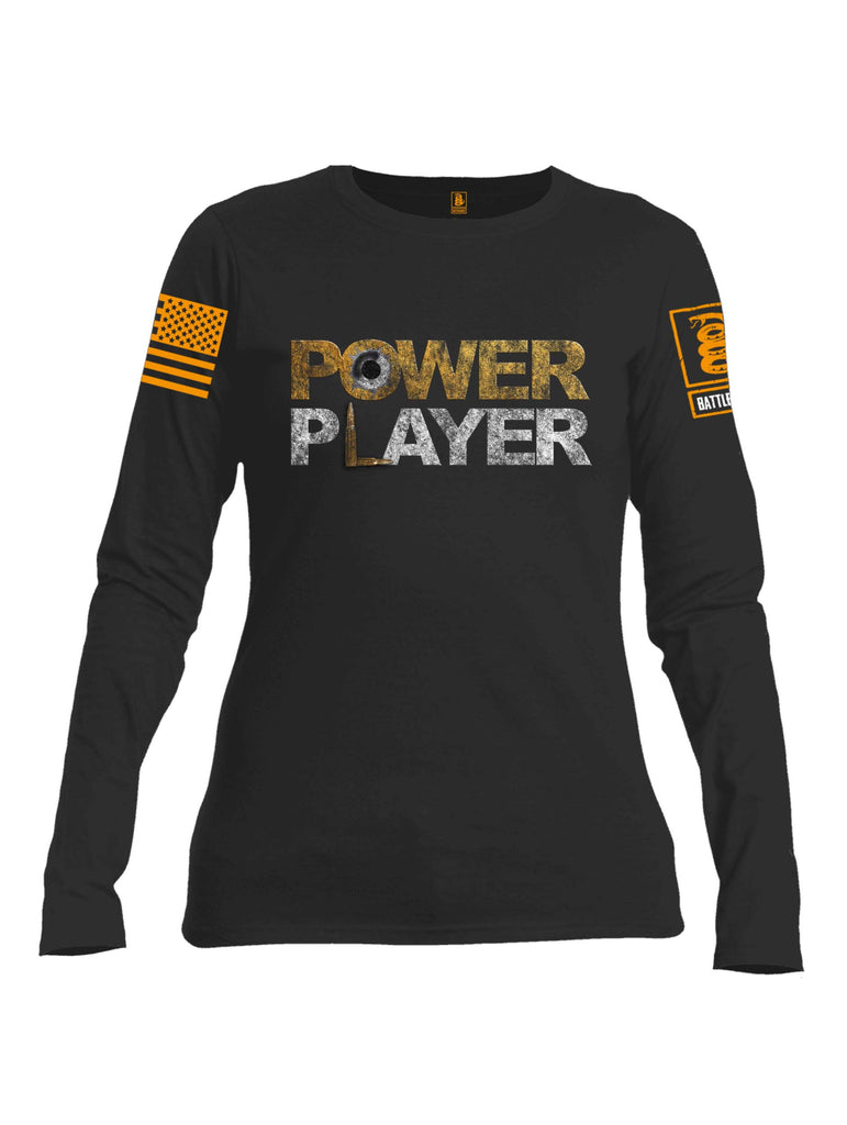 Battleraddle Power Player Orange Sleeve Print Womens Cotton Long Sleeve Crew Neck T Shirt