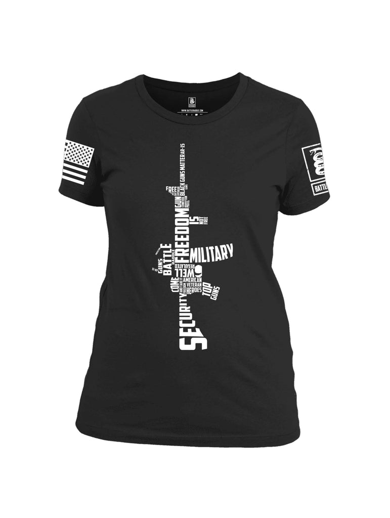 Battleraddle Freedom AR15 White Sleeve Print Womens Cotton Crew Neck T Shirt