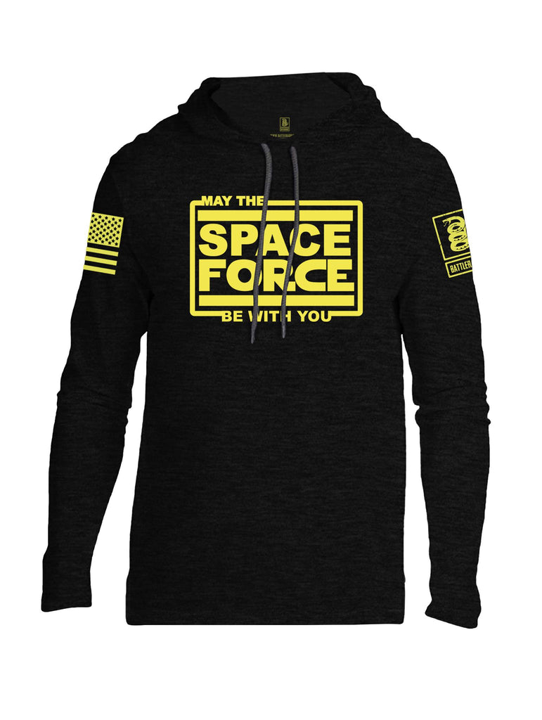 Battleraddle May The Space Force Be With You Yellow Sleeve Print Mens Thin Cotton Lightweight Hoodie