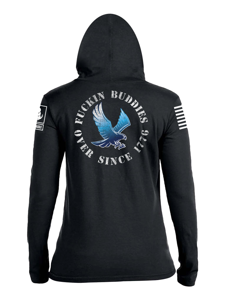 Battleraddle Blue Falcon Fuckin Buddies Over Since 1776 White Sleeve Print Womens Thin Cotton Lightweight Hoodie